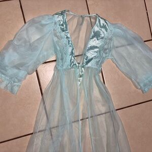 Vintage Sheer Teal Lace Robe